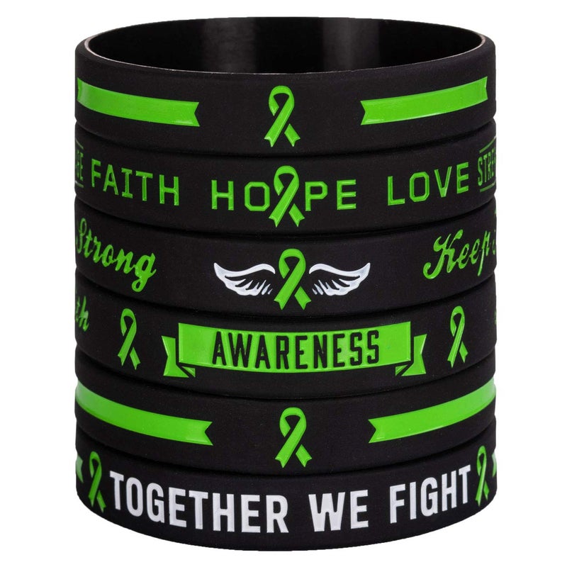 Sainstone Green Awareness Ribbon Silicone Bracelets with Saying - Mental Health Awareness Bracelet - Green Cancer & Cause Ribbon Wristbands Gifts for Men Women, Patients, Family Friends (3-pack) - Image 1